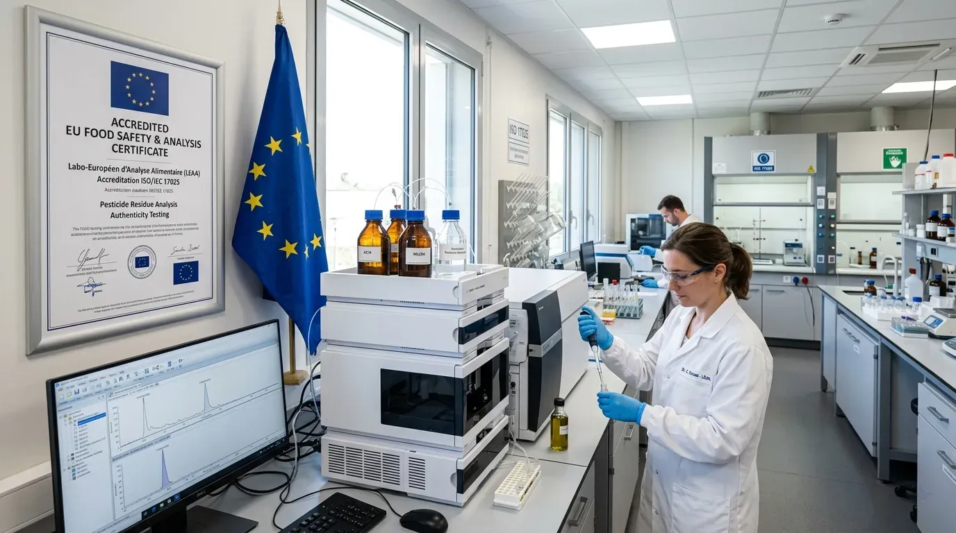 European food safety laboratory testing Makhana samples for pesticide residues and mycotoxins