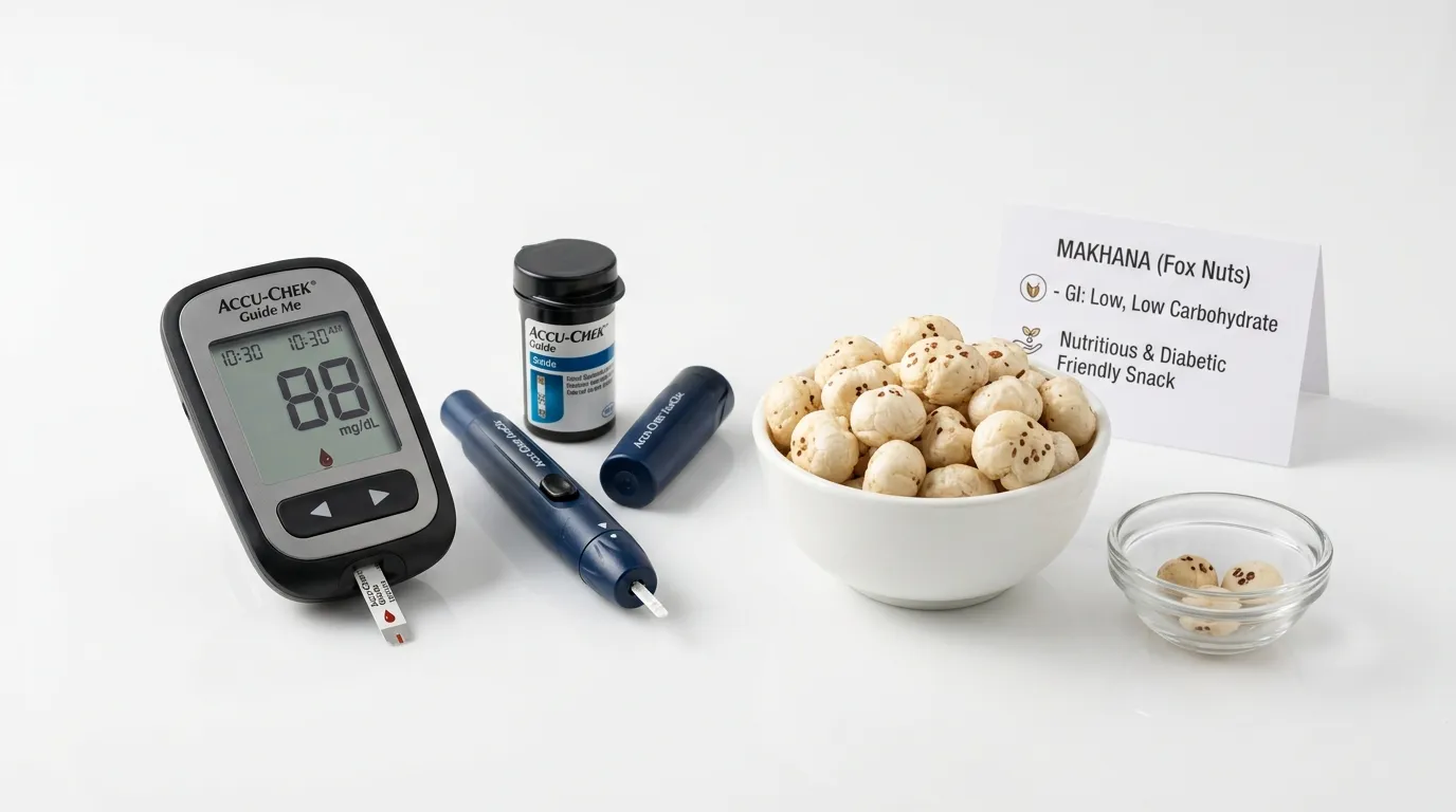 Glucometer and Makhana portion used in glycaemic index clinical trial setup