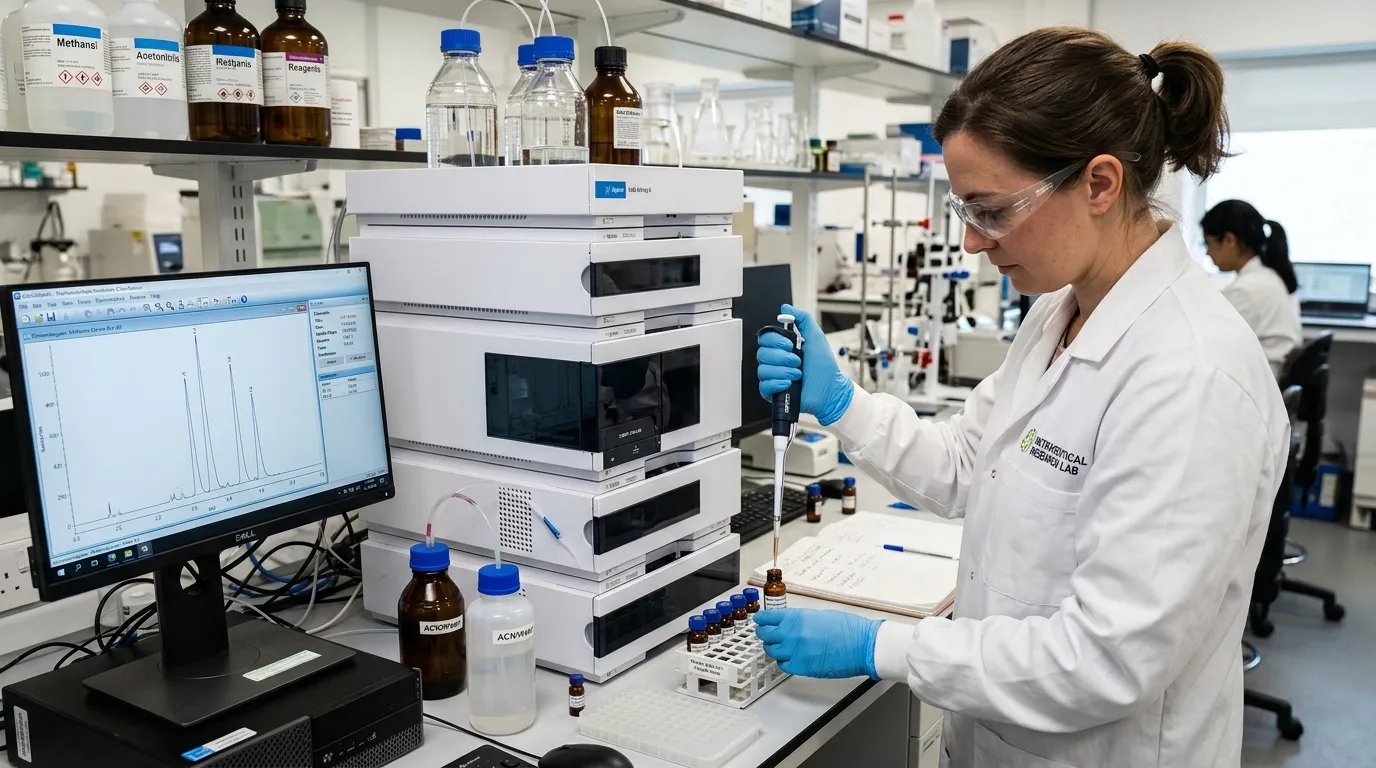 Laboratory HPLC analysis equipment used to identify bioactive compounds in Makhana seed extract