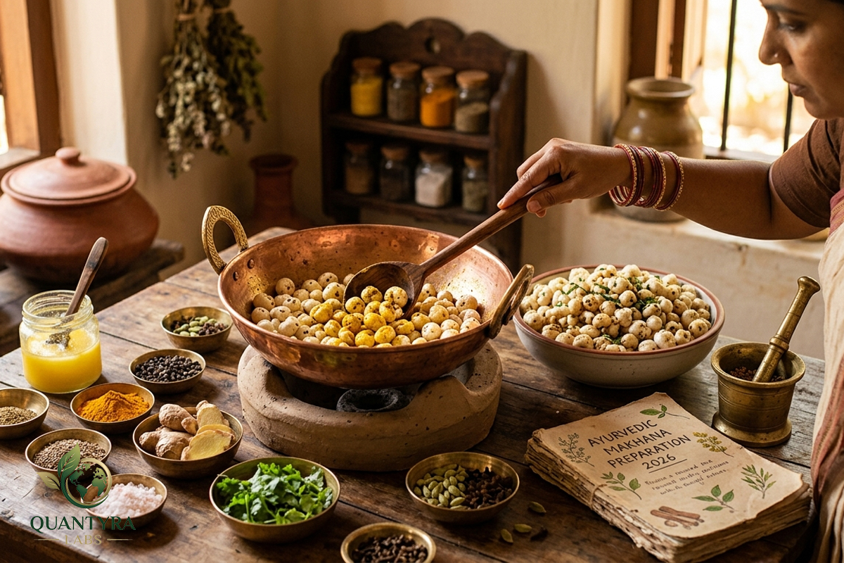 Traditional Ayurvedic preparation using Makhana seeds with spices