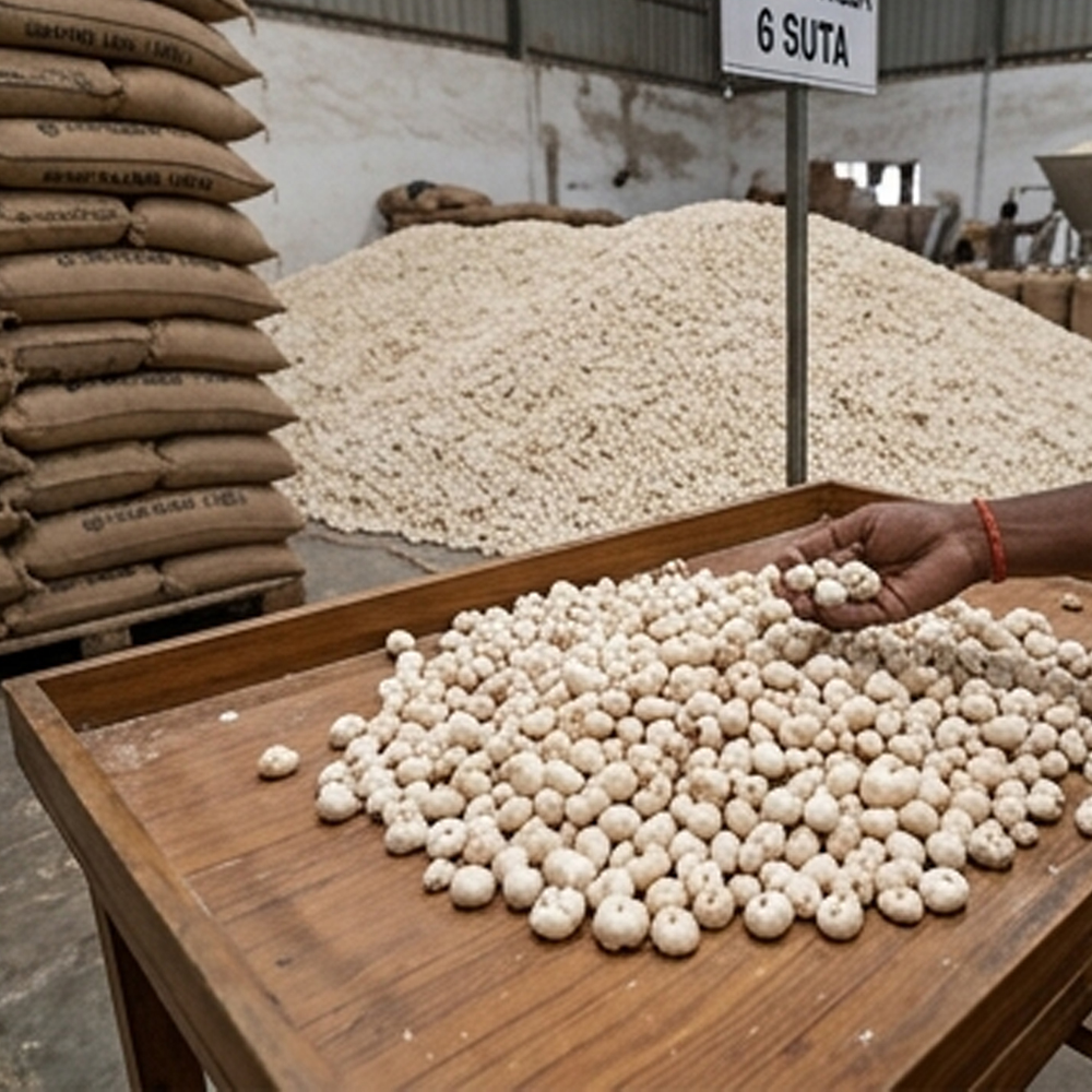 Premium Makhana (Fox Nuts) in Quantyra Labs warehouse — Bihar, India